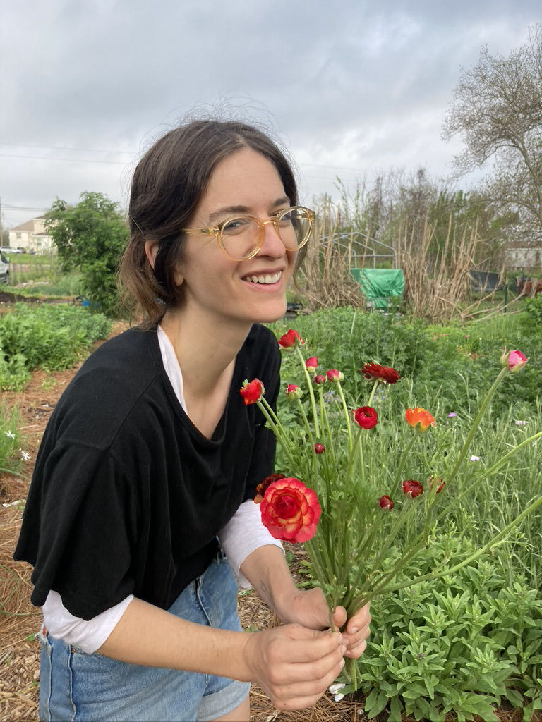 Charlotte with ranunculus